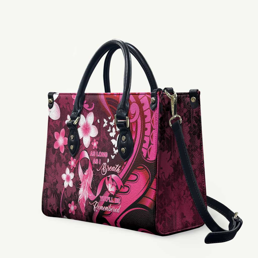 Memorial Breast Cancer Awareness Leather Bag Plumeria Floral Tribal Pattern - Polynesian Pride