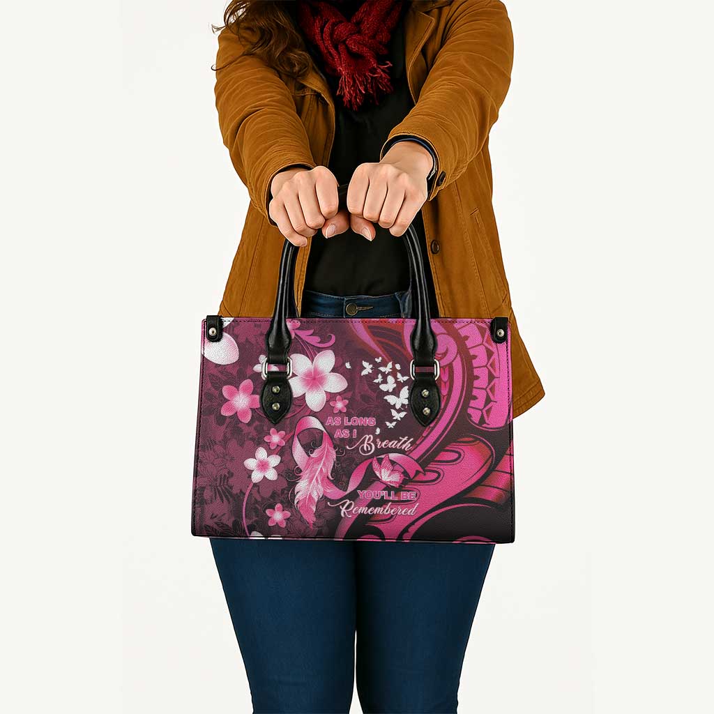Memorial Breast Cancer Awareness Leather Bag Plumeria Floral Tribal Pattern - Polynesian Pride