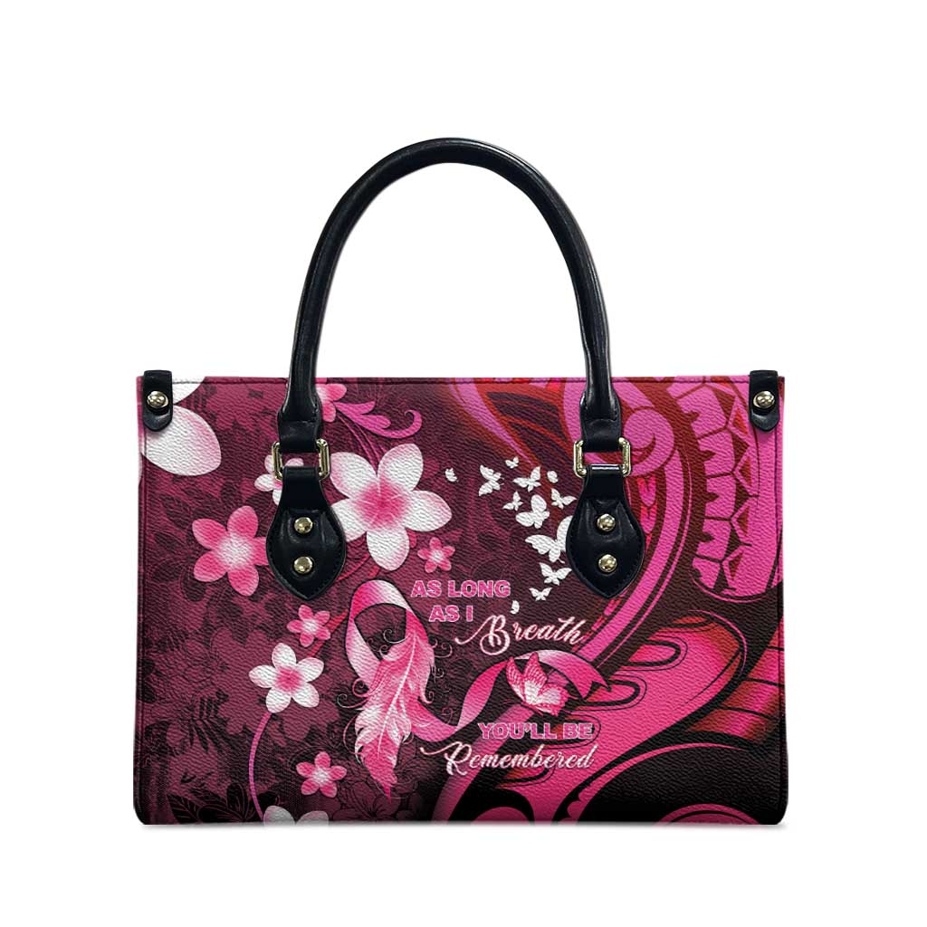 Memorial Breast Cancer Awareness Leather Bag Plumeria Floral Tribal Pattern - Polynesian Pride