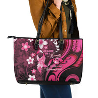 Memorial Breast Cancer Awareness Leather Tote Bag Plumeria Floral Tribal Pattern - Polynesian Pride