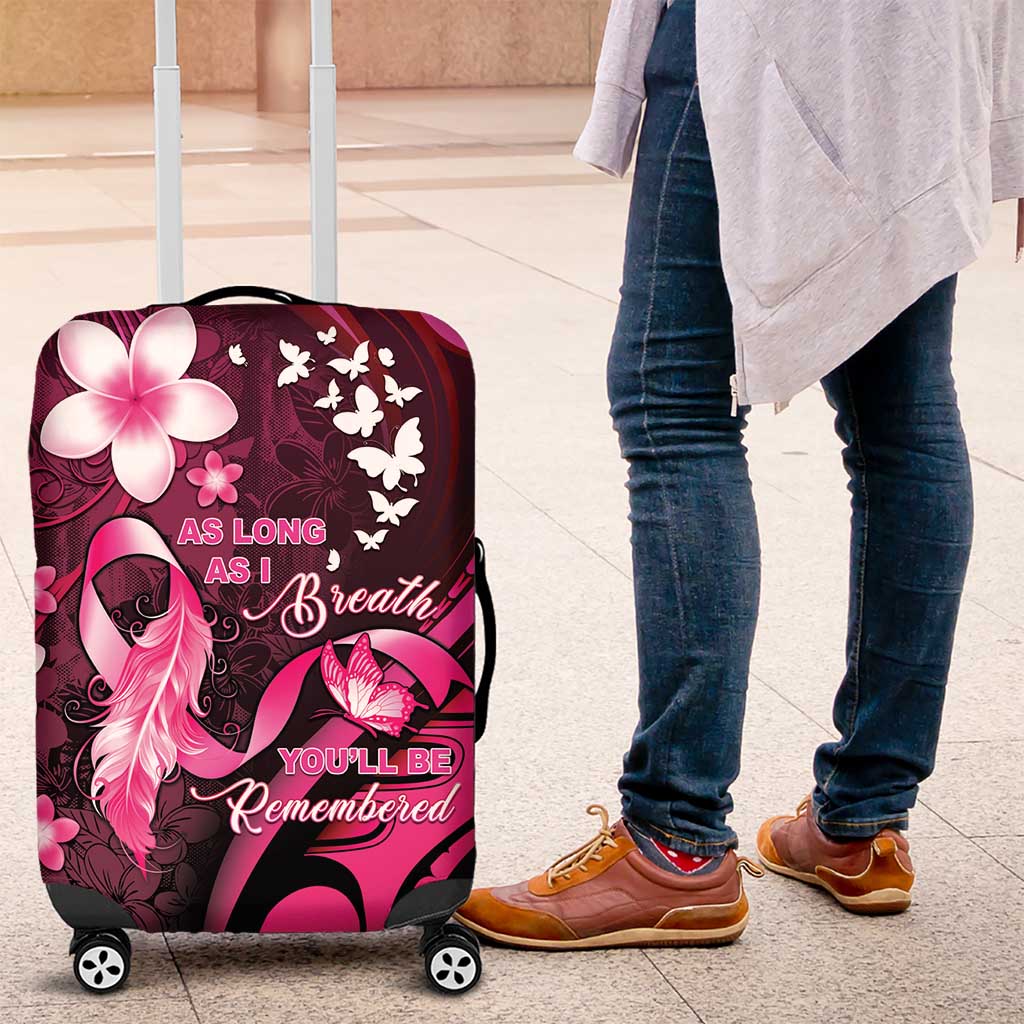 Memorial Breast Cancer Awareness Luggage Cover Plumeria Floral Tribal Pattern - Polynesian Pride