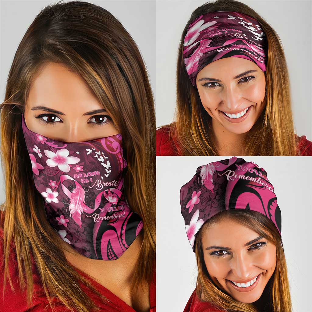 Memorial Breast Cancer Awareness Neck Gaiter Plumeria Floral Tribal Pattern LT05 - Polynesian Pride