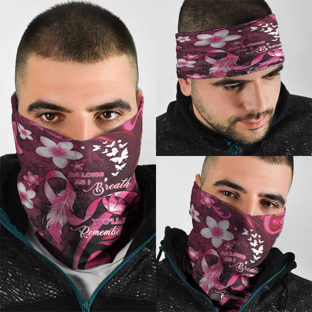 Memorial Breast Cancer Awareness Neck Gaiter Plumeria Floral Tribal Pattern LT05 - Polynesian Pride