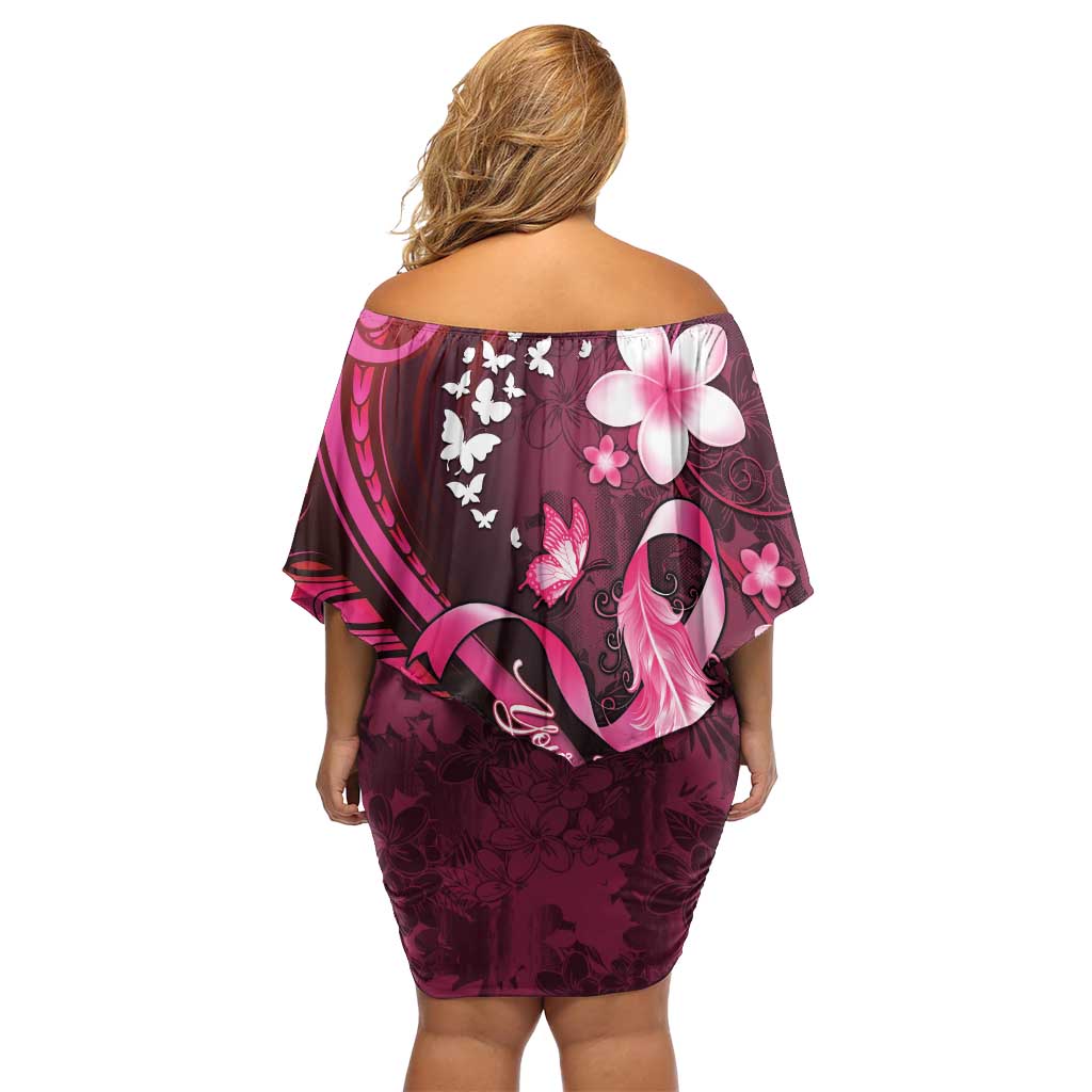Personalised Memorial Breast Cancer Awareness Off Shoulder Short Dress Plumeria Floral Tribal Pattern LT05 - Polynesian Pride