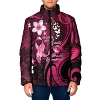 Personalised Memorial Breast Cancer Awareness Padded Jacket Plumeria Floral Tribal Pattern - Polynesian Pride