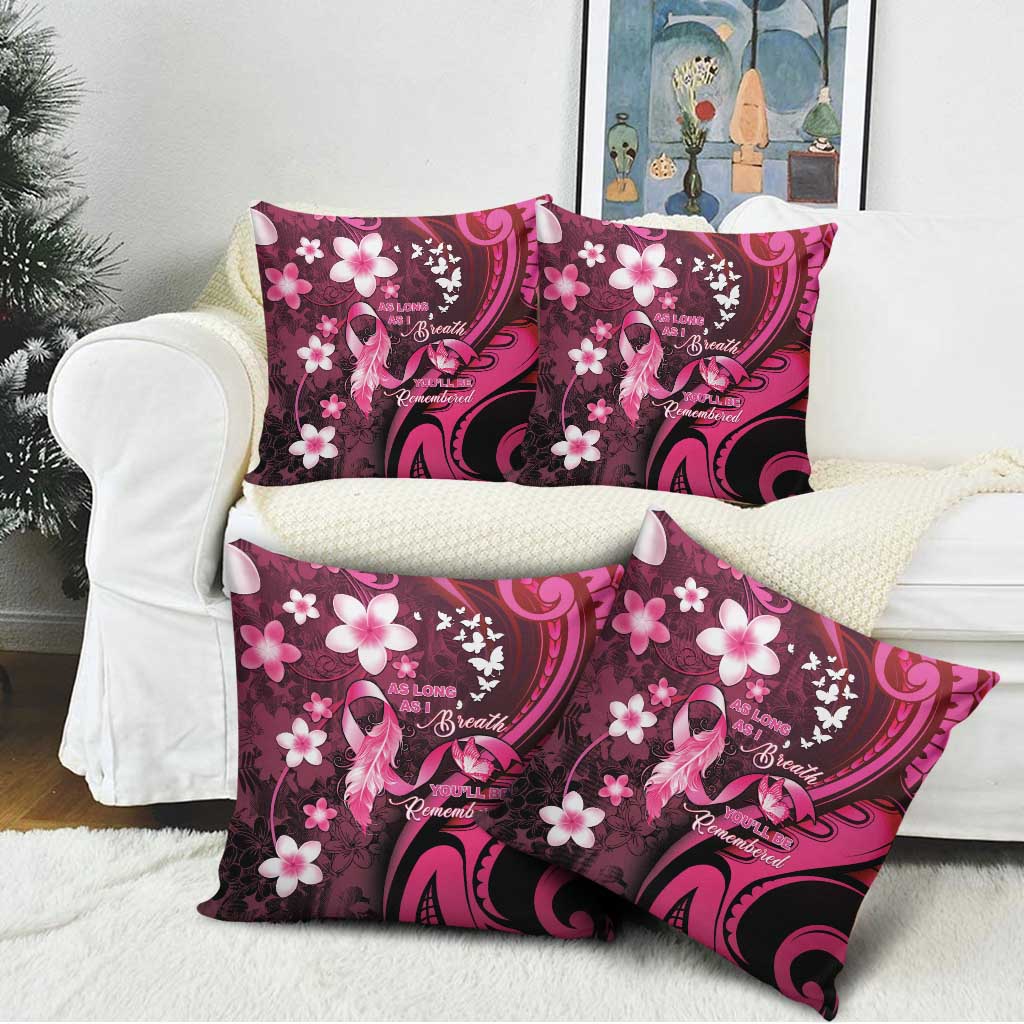 Memorial Breast Cancer Awareness Pillow Cover Plumeria Floral Tribal Pattern - Polynesian Pride