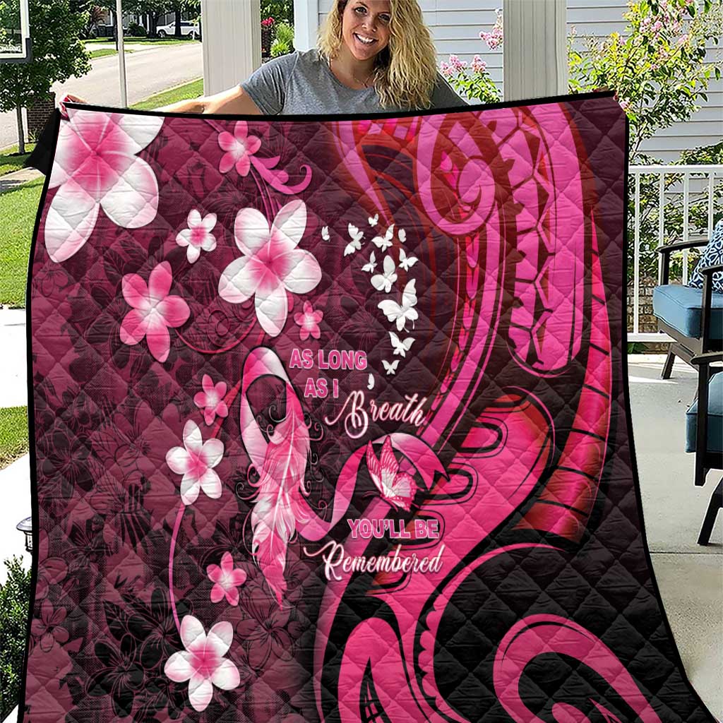Memorial Breast Cancer Awareness Quilt Plumeria Floral Tribal Pattern - Polynesian Pride