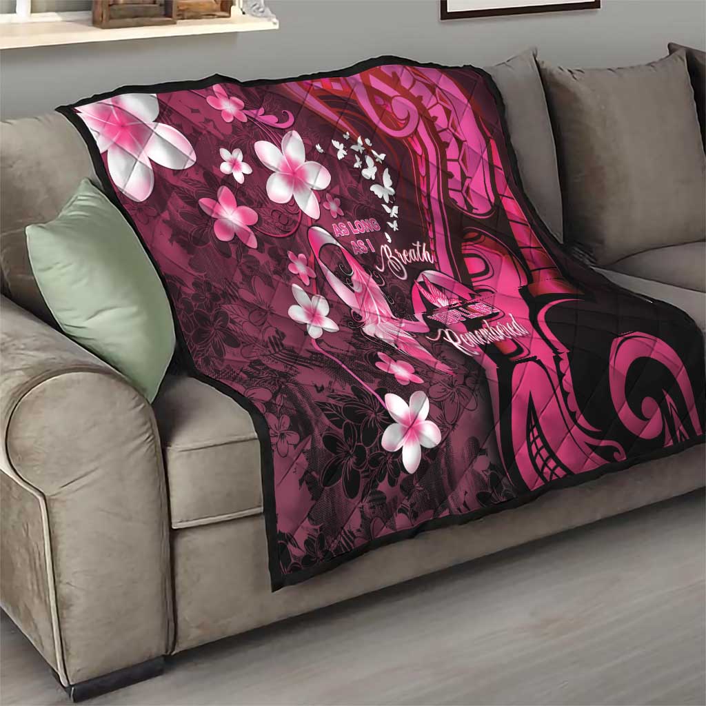 Memorial Breast Cancer Awareness Quilt Plumeria Floral Tribal Pattern - Polynesian Pride