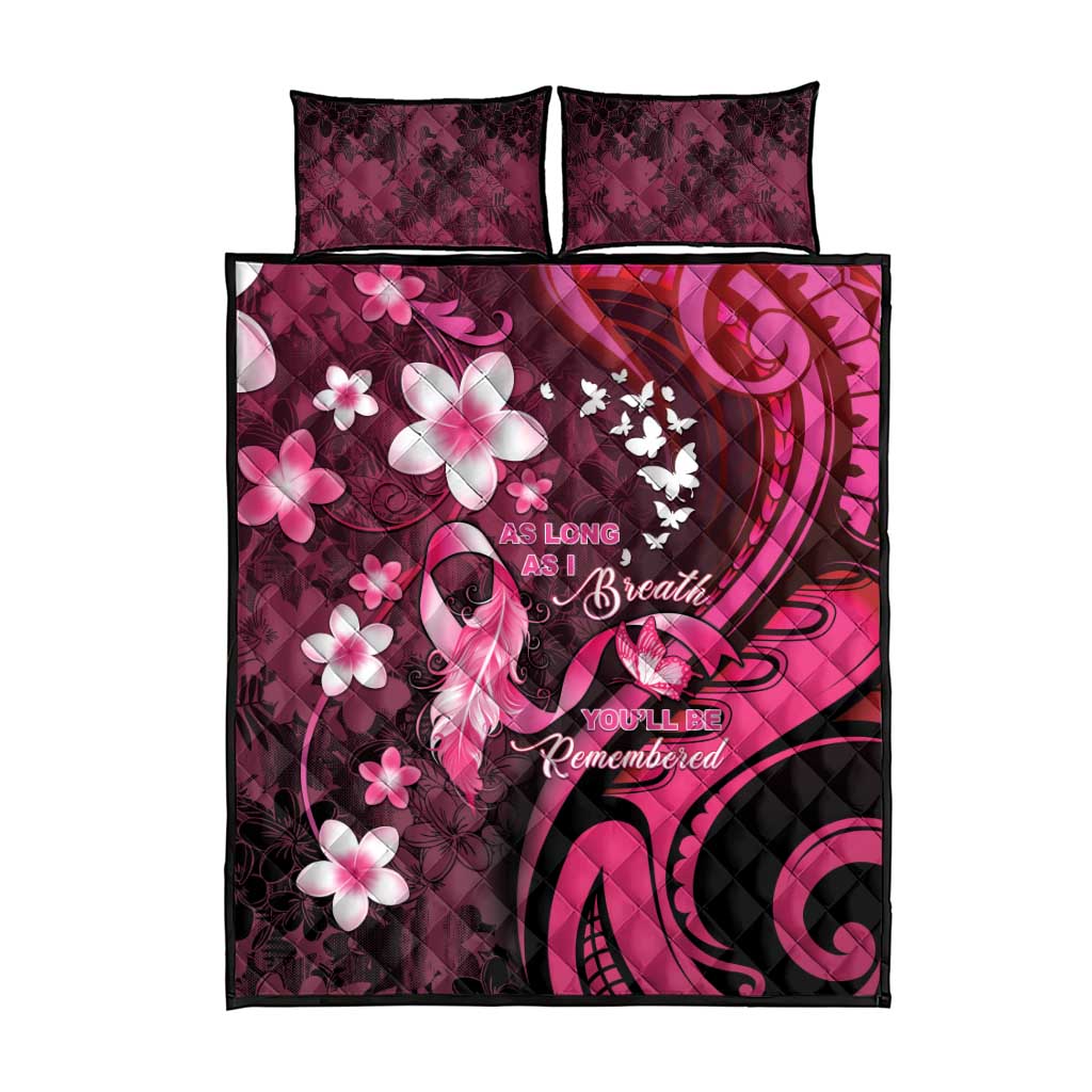 Memorial Breast Cancer Awareness Quilt Bed Set Plumeria Floral Tribal Pattern - Polynesian Pride