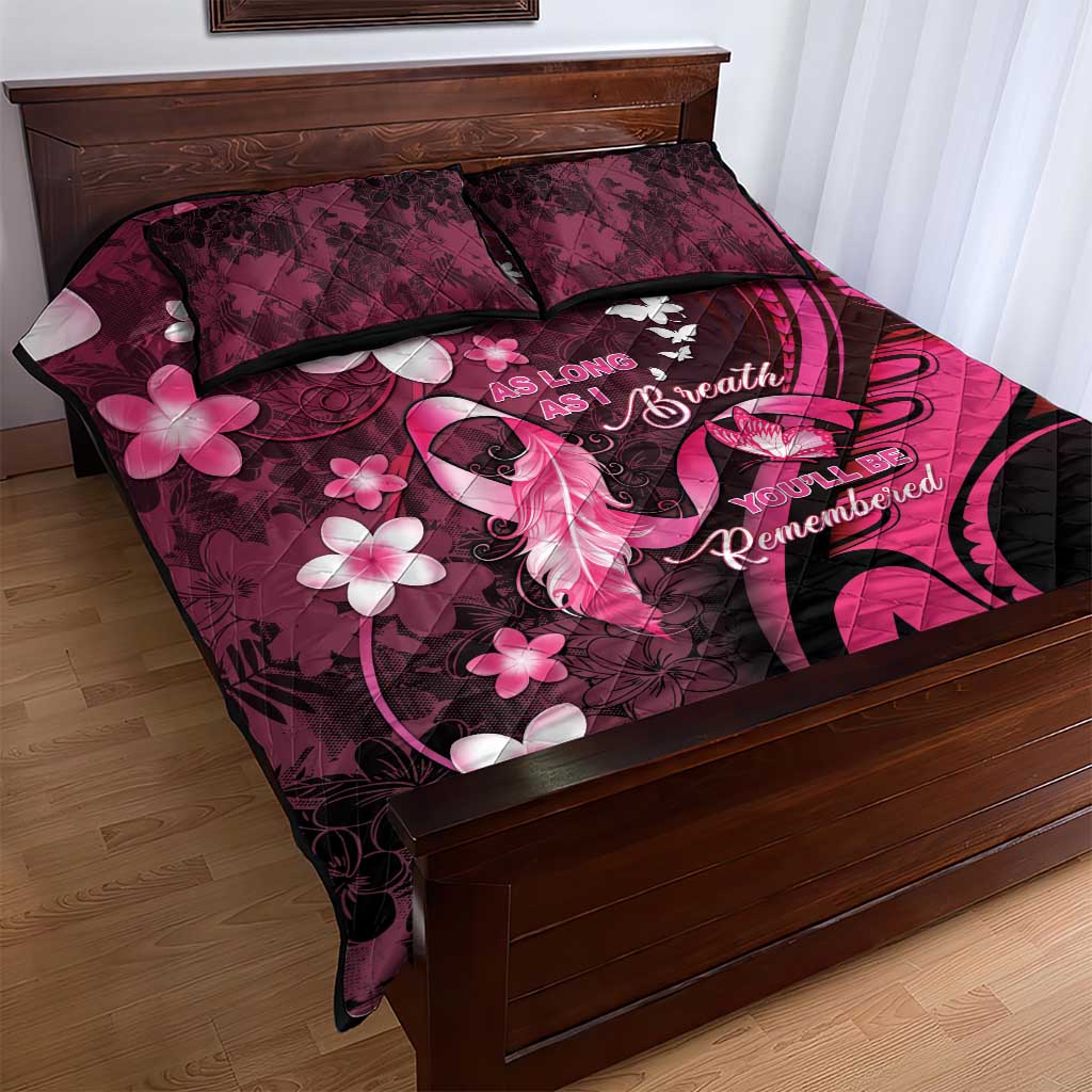 Memorial Breast Cancer Awareness Quilt Bed Set Plumeria Floral Tribal Pattern - Polynesian Pride