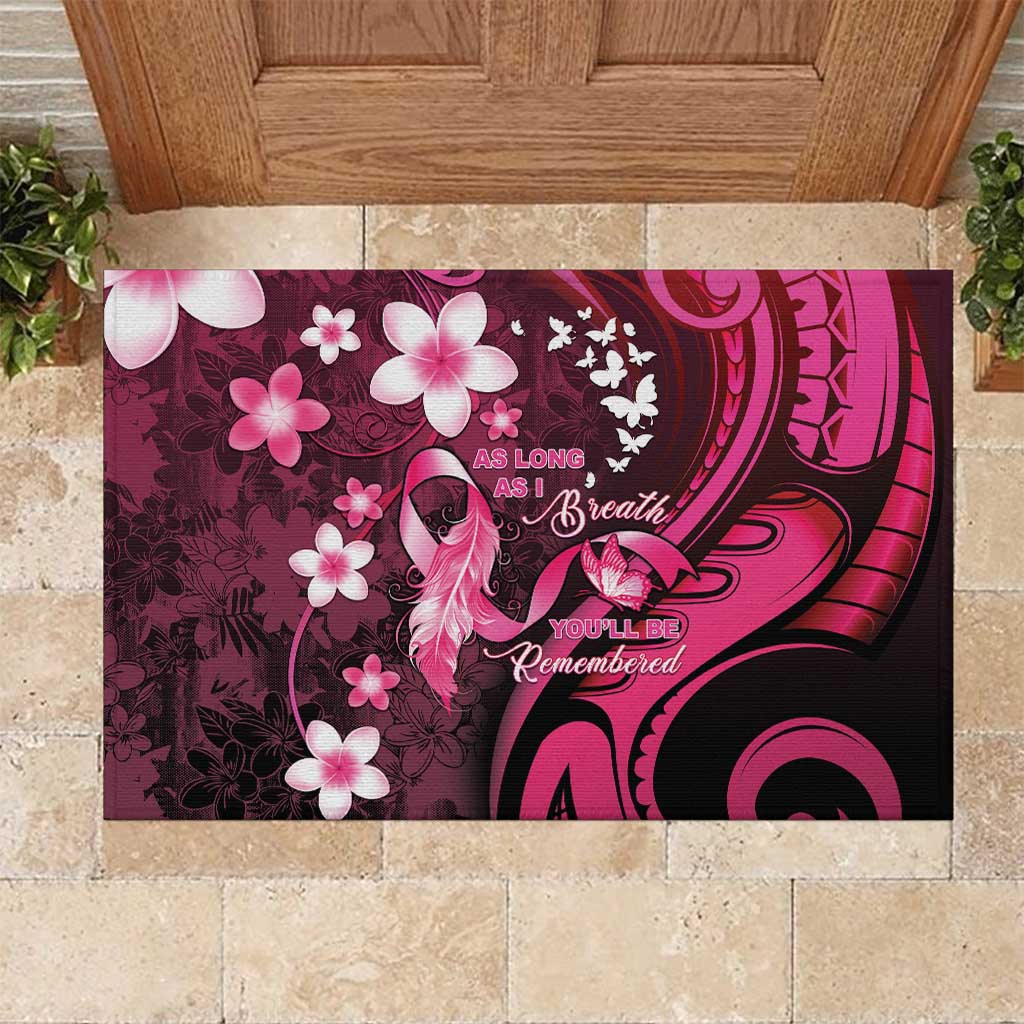 Memorial Breast Cancer Awareness Rubber Doormat Plumeria Floral Tribal Pattern - Polynesian Pride