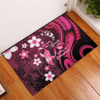 Memorial Breast Cancer Awareness Rubber Doormat Plumeria Floral Tribal Pattern - Polynesian Pride