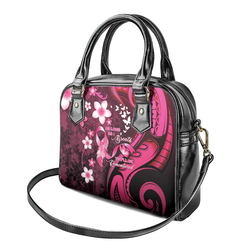 Memorial Breast Cancer Awareness Shoulder Handbag Plumeria Floral Tribal Pattern - Polynesian Pride