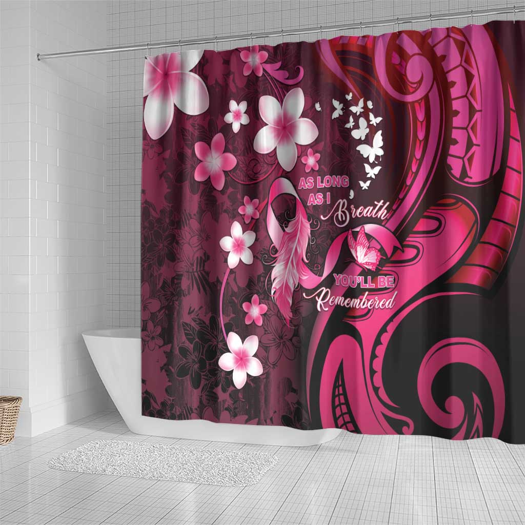 Memorial Breast Cancer Awareness Shower Curtain Plumeria Floral Tribal Pattern - Polynesian Pride