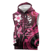 Personalised Memorial Breast Cancer Awareness Sleeveless Zip Hoodie Plumeria Floral Tribal Pattern - Polynesian Pride