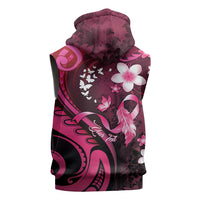 Personalised Memorial Breast Cancer Awareness Sleeveless Zip Hoodie Plumeria Floral Tribal Pattern - Polynesian Pride