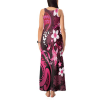 Personalised Memorial Breast Cancer Awareness Tank Maxi Dress Plumeria Floral Tribal Pattern - Polynesian Pride