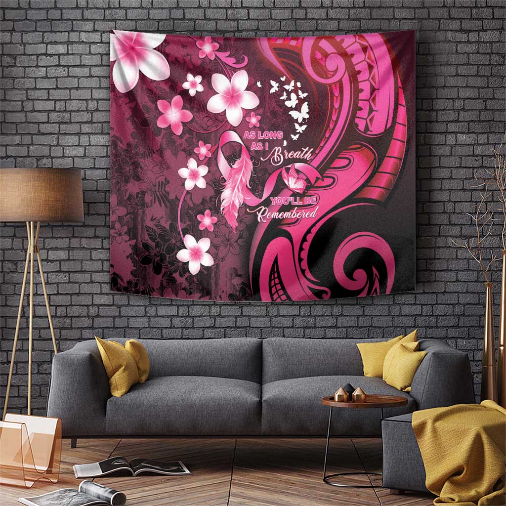 Memorial Breast Cancer Awareness Tapestry Plumeria Floral Tribal Pattern - Polynesian Pride