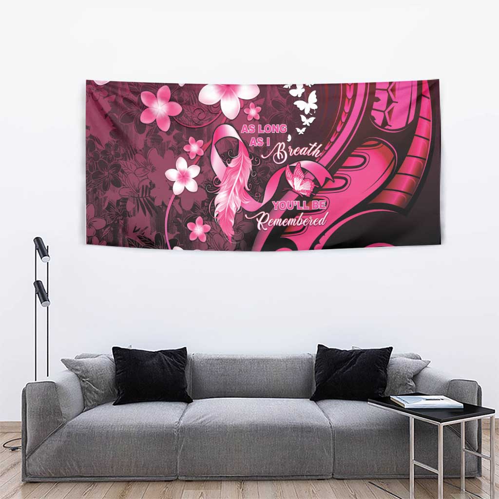 Memorial Breast Cancer Awareness Tapestry Plumeria Floral Tribal Pattern - Polynesian Pride
