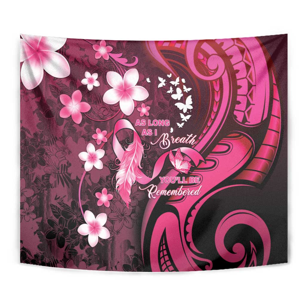 Memorial Breast Cancer Awareness Tapestry Plumeria Floral Tribal Pattern - Polynesian Pride