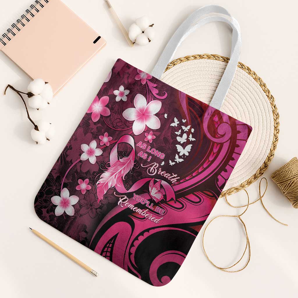 Memorial Breast Cancer Awareness Tote Bag Plumeria Floral Tribal Pattern - Polynesian Pride