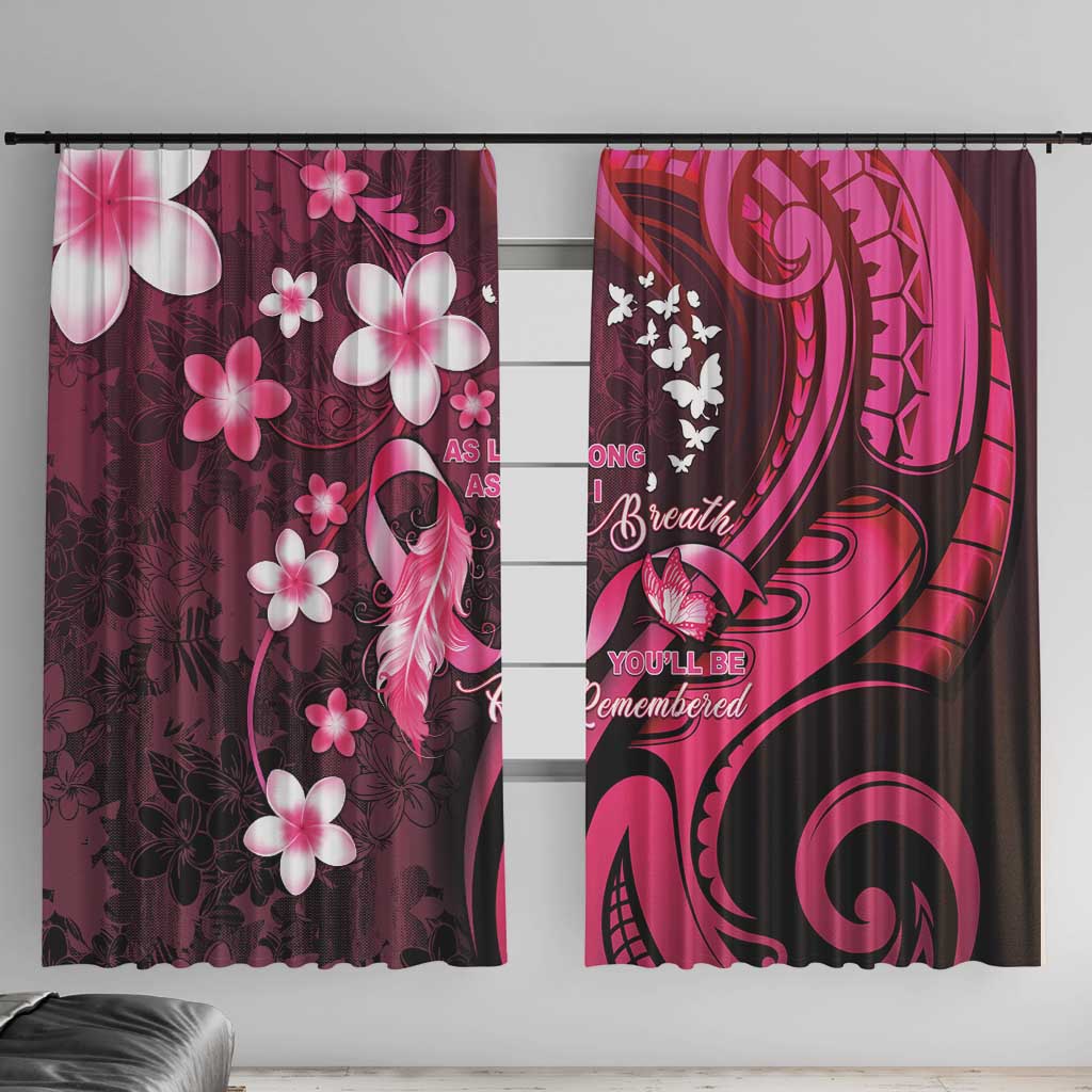 Memorial Breast Cancer Awareness Window Curtain Plumeria Floral Tribal Pattern - Polynesian Pride