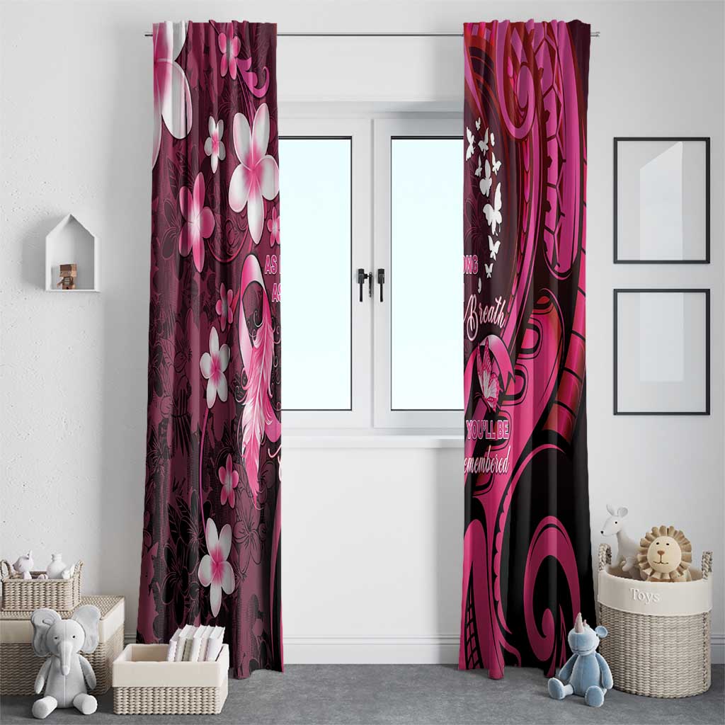 Memorial Breast Cancer Awareness Window Curtain Plumeria Floral Tribal Pattern - Polynesian Pride