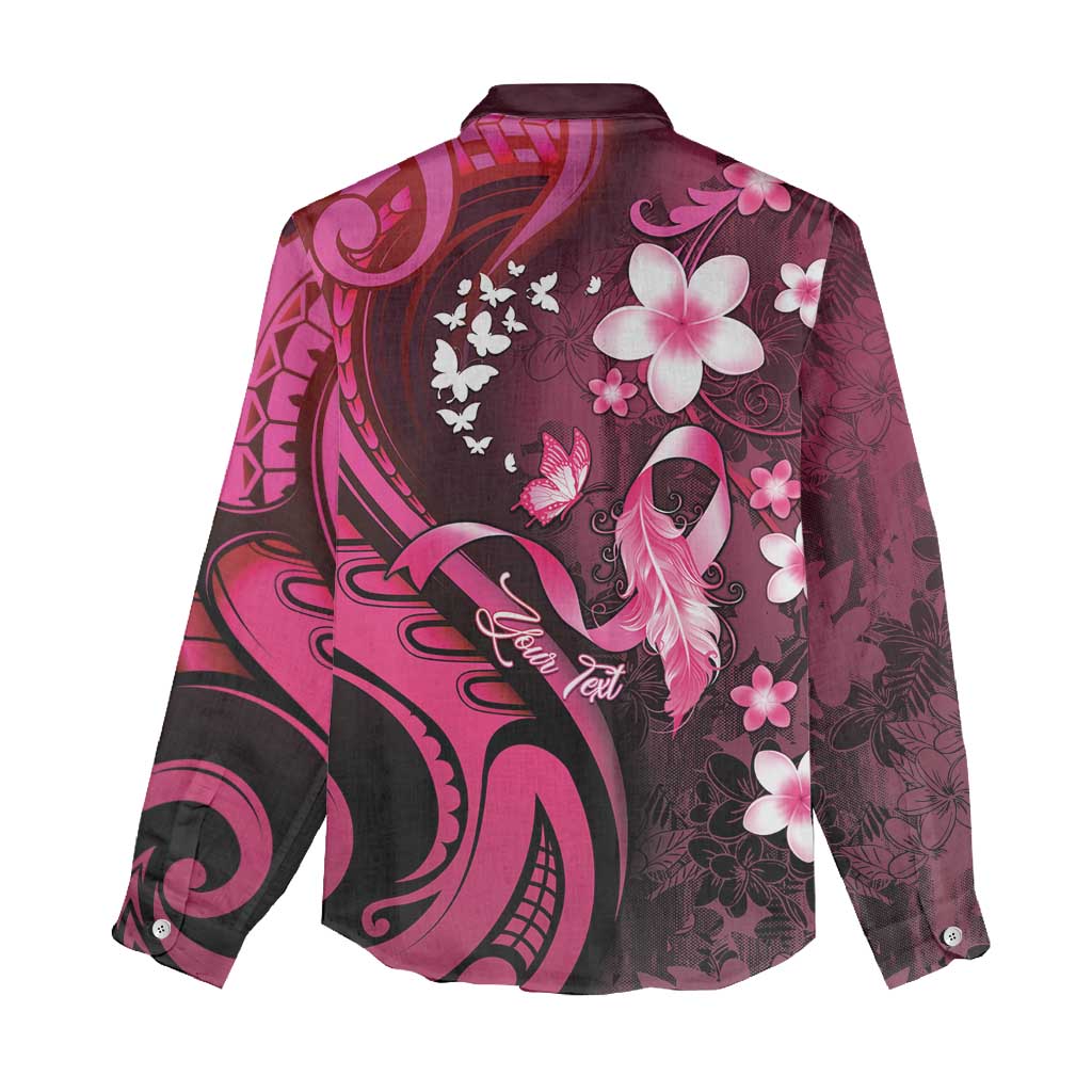 Personalised Memorial Breast Cancer Awareness Women Casual Shirt Plumeria Floral Tribal Pattern - Polynesian Pride