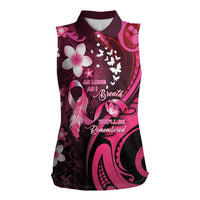 Personalised Memorial Breast Cancer Awareness Women Sleeveless Polo Shirt Plumeria Floral Tribal Pattern - Polynesian Pride