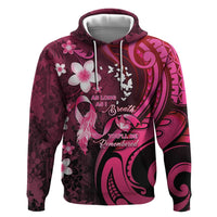 Personalised Memorial Breast Cancer Awareness Zip Hoodie Plumeria Floral Tribal Pattern - Polynesian Pride