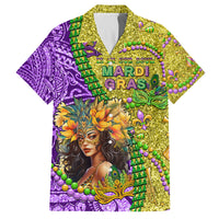 Personalised Hawaii Mardi Gras Family Matching Summer Maxi Dress and Hawaiian Shirt Polynesian Pattern With Glitter Style LT05 Dad's Shirt - Short Sleeve Yellow - Polynesian Pride