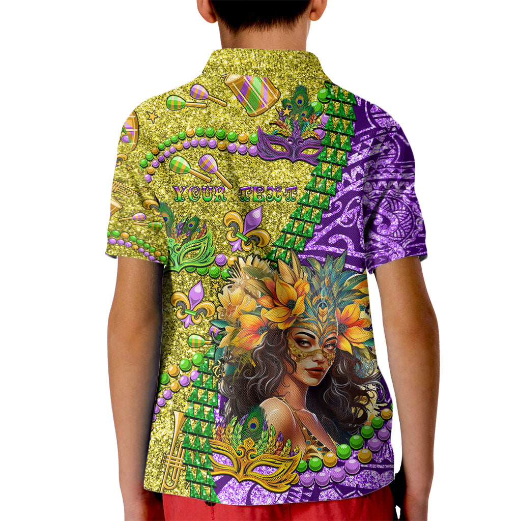 Personalised Hawaii Mardi Gras Kid Polo Shirt Polynesian Pattern With Glitter Style LT05 - Polynesian Pride