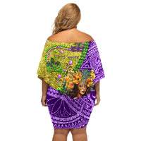 Personalised Hawaii Mardi Gras Off Shoulder Short Dress Polynesian Pattern With Glitter Style LT05 - Polynesian Pride