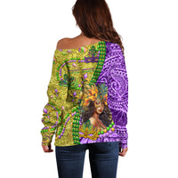 Personalised Hawaii Mardi Gras Off Shoulder Sweater Polynesian Pattern With Glitter Style LT05 - Polynesian Pride