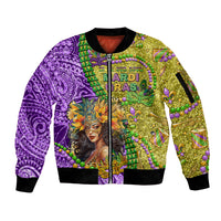 Personalised Hawaii Mardi Gras Sleeve Zip Bomber Jacket Polynesian Pattern With Glitter Style LT05 Unisex Yellow - Polynesian Pride