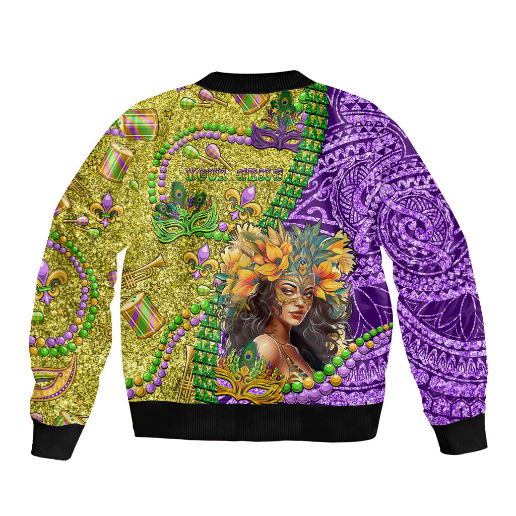 Personalised Hawaii Mardi Gras Sleeve Zip Bomber Jacket Polynesian Pattern With Glitter Style LT05 - Polynesian Pride
