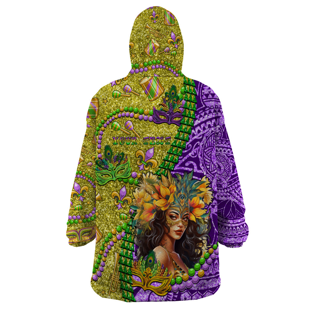 Personalised Hawaii Mardi Gras Wearable Blanket Hoodie Polynesian Pattern With Glitter Style LT05 - Polynesian Pride