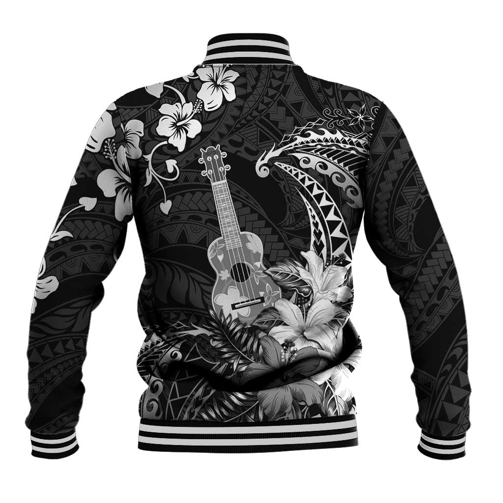 Hawaii Ukulele Baseball Jacket Polynesian Pattern Mix Hibiscus Black Version LT05 - Polynesian Pride