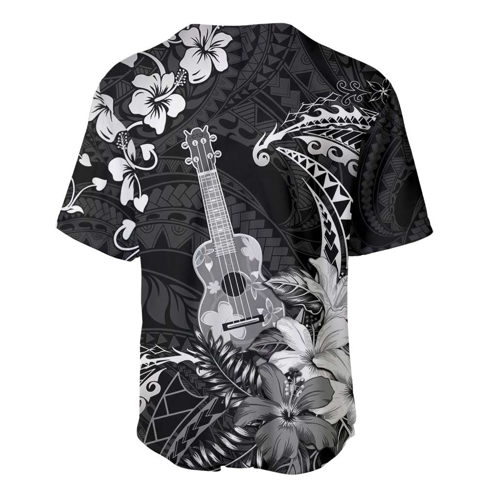Hawaii Ukulele Baseball Jersey Polynesian Pattern Mix Hibiscus Black Version LT05 - Polynesian Pride
