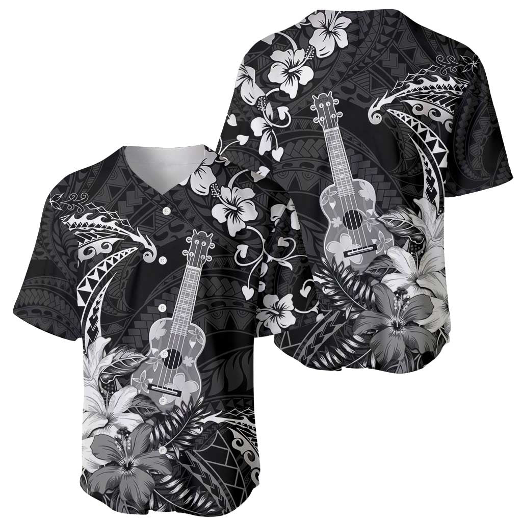 Hawaii Ukulele Baseball Jersey Polynesian Pattern Mix Hibiscus Black Version LT05 - Polynesian Pride