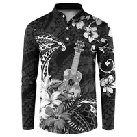 Hawaii Ukulele Button Sweatshirt Polynesian Pattern Mix Hibiscus Black Version LT05 Black - Polynesian Pride