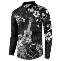 Hawaii Ukulele Button Sweatshirt Polynesian Pattern Mix Hibiscus Black Version LT05 - Polynesian Pride