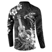 Hawaii Ukulele Button Sweatshirt Polynesian Pattern Mix Hibiscus Black Version LT05 - Polynesian Pride