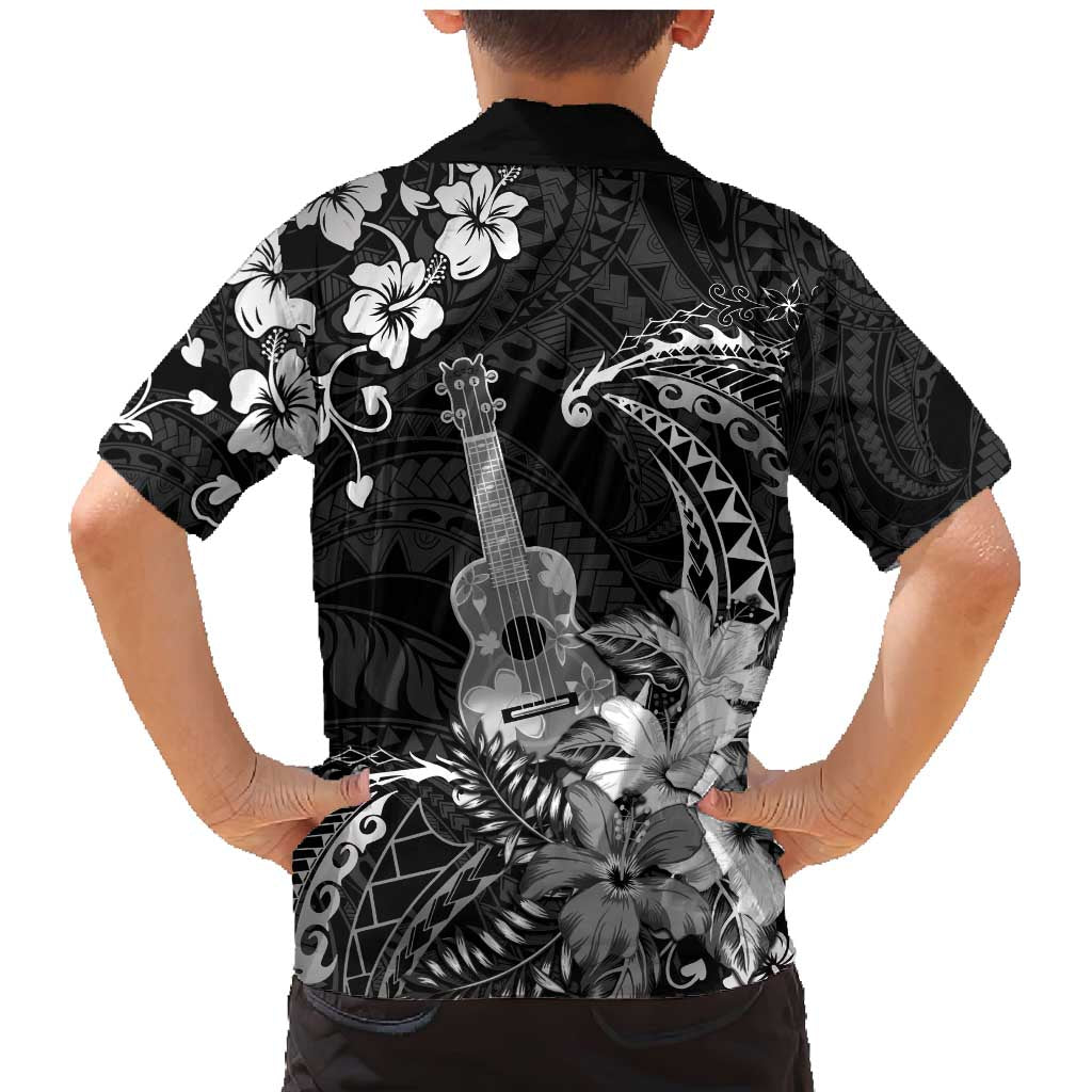 Hawaii Ukulele Family Matching Mermaid Dress and Hawaiian Shirt Polynesian Pattern Mix Hibiscus Black Version LT05 - Polynesian Pride