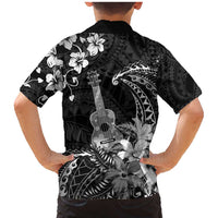 Hawaii Ukulele Family Matching Mermaid Dress and Hawaiian Shirt Polynesian Pattern Mix Hibiscus Black Version LT05 - Polynesian Pride