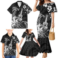 Hawaii Ukulele Family Matching Mermaid Dress and Hawaiian Shirt Polynesian Pattern Mix Hibiscus Black Version LT05 - Polynesian Pride