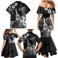 Hawaii Ukulele Family Matching Mermaid Dress and Hawaiian Shirt Polynesian Pattern Mix Hibiscus Black Version LT05 - Polynesian Pride