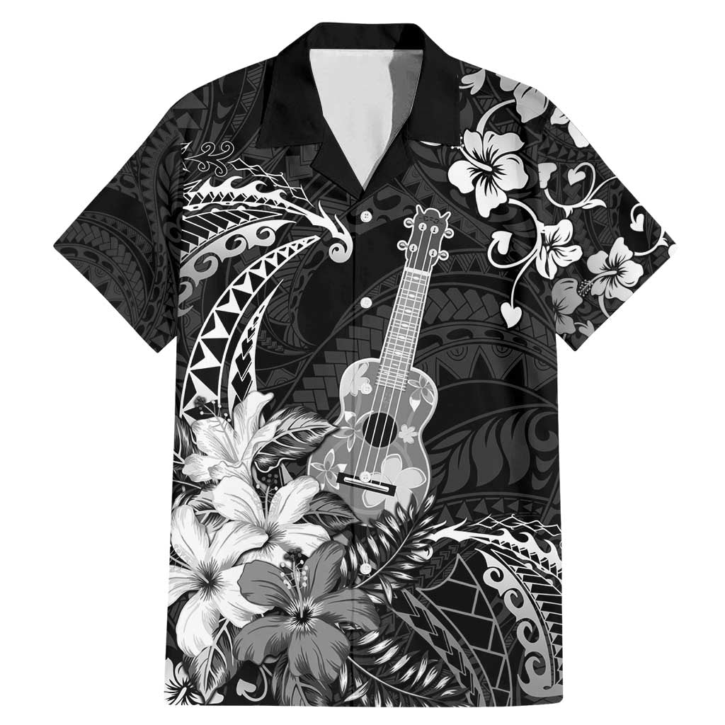 Hawaii Ukulele Family Matching Mermaid Dress and Hawaiian Shirt Polynesian Pattern Mix Hibiscus Black Version LT05 Dad's Shirt - Short Sleeve Black - Polynesian Pride