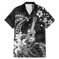 Hawaii Ukulele Family Matching Mermaid Dress and Hawaiian Shirt Polynesian Pattern Mix Hibiscus Black Version LT05 Dad's Shirt - Short Sleeve Black - Polynesian Pride