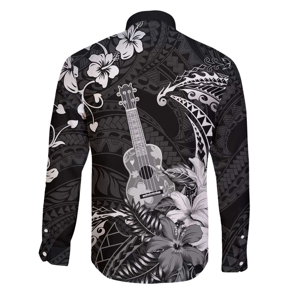 Hawaii Ukulele Family Matching Mermaid Dress and Hawaiian Shirt Polynesian Pattern Mix Hibiscus Black Version LT05 - Polynesian Pride